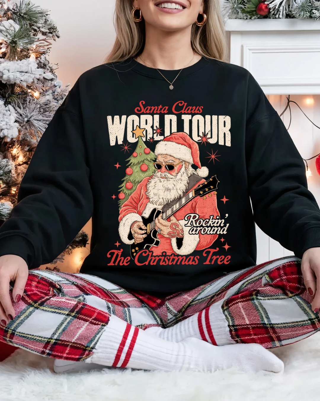 Santa Claus World Tour Rock & Roll Crewneck Sweatshirt | 50/50 Vintage Christmas