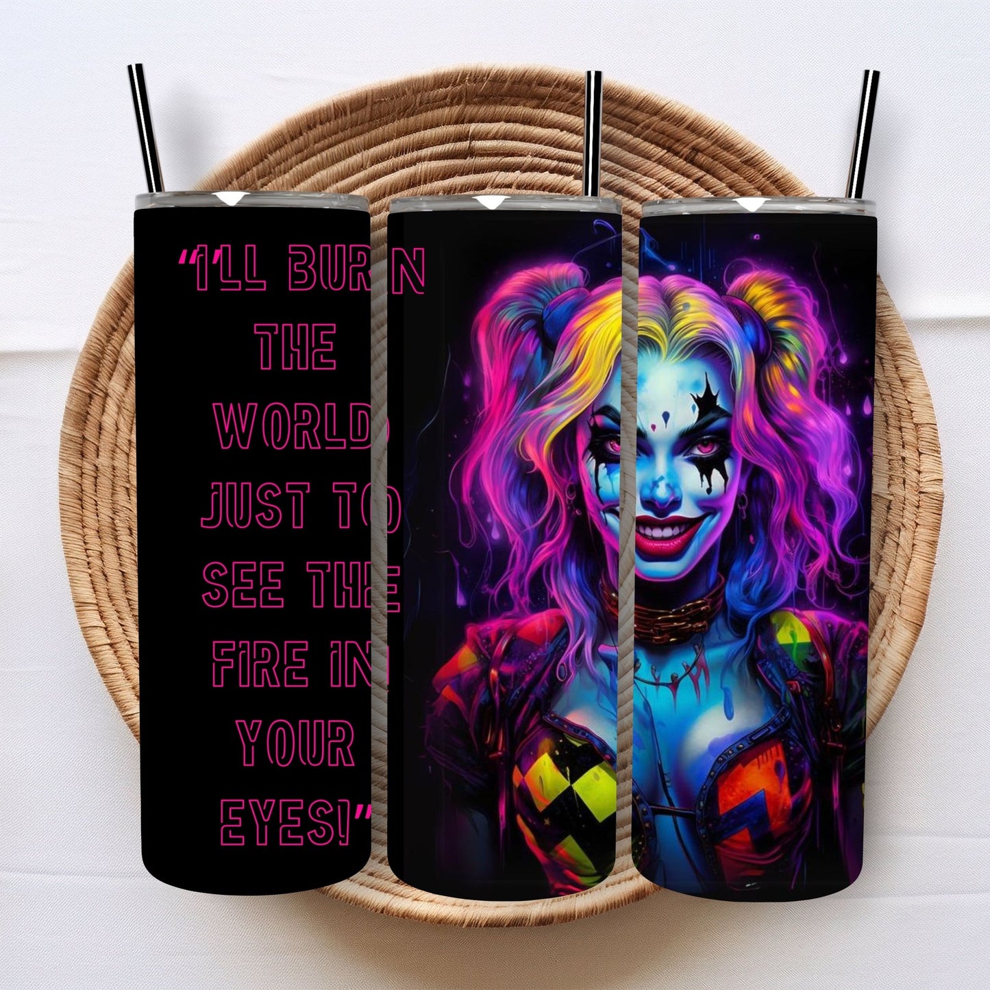 Neon Themed Insulated tumbler -Harley Quinn