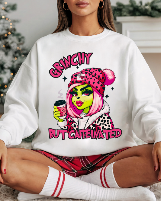 Grinchy But Caffeinated Cozy Crewneck Sweater