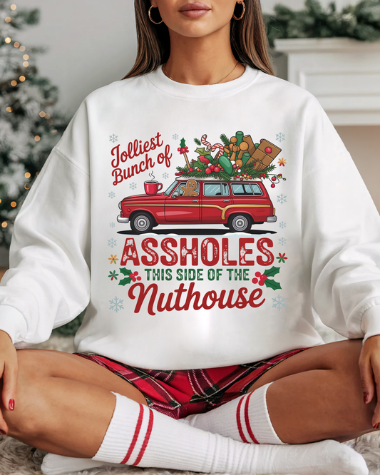 Jolliest Bunch of Assholes Crewneck | Funny Christmas 50/50 Sweatshirt