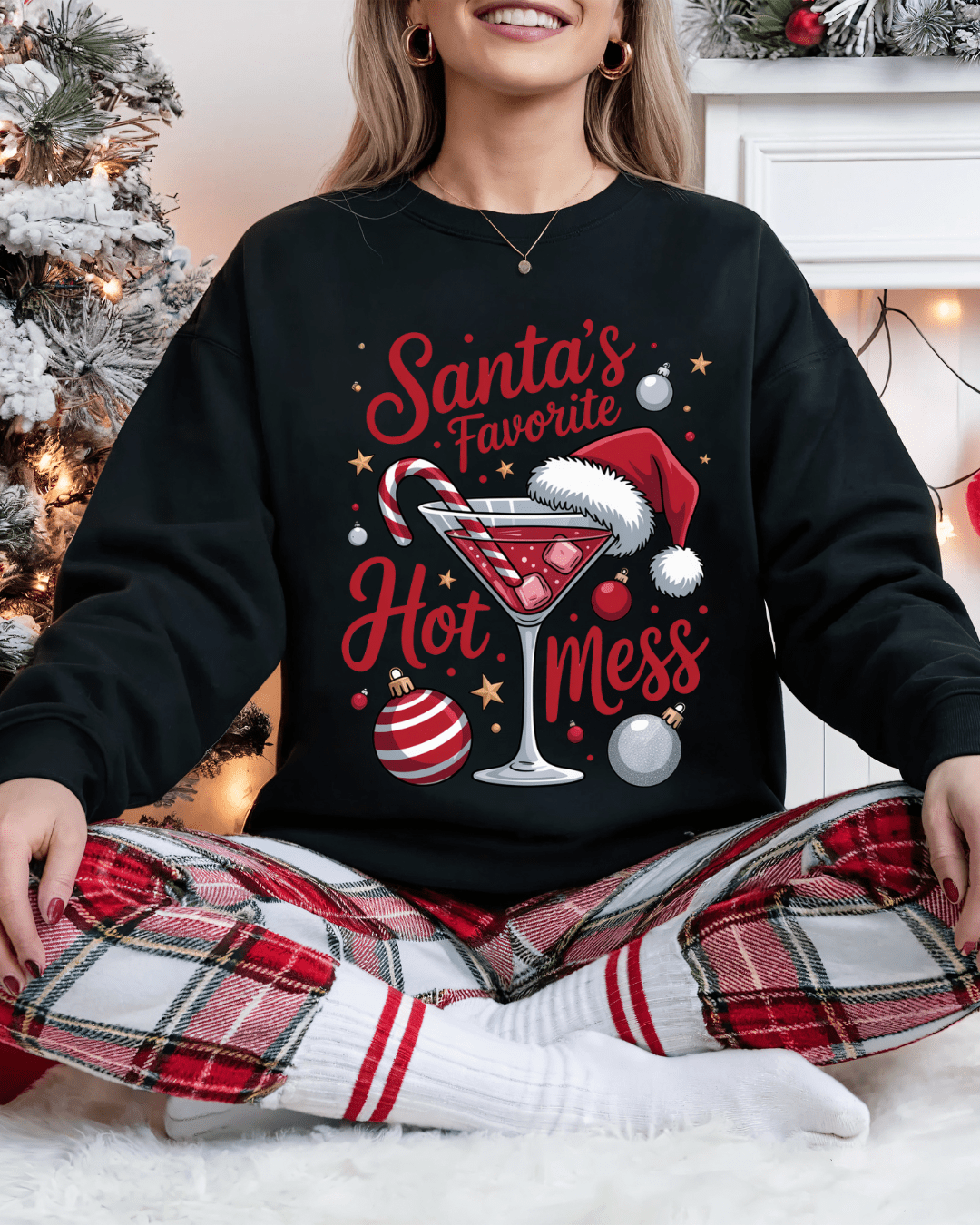 Santa's Favorite Hot Mess / Funny Christmas Martini Crewneck Sweater